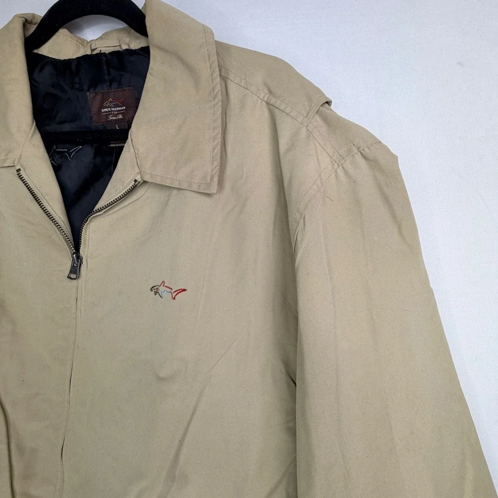 Greg Norman Tasso Elba Jacket Size L Beige Full Zip Shark Logo Harrington Mens - Picture 2 of 11